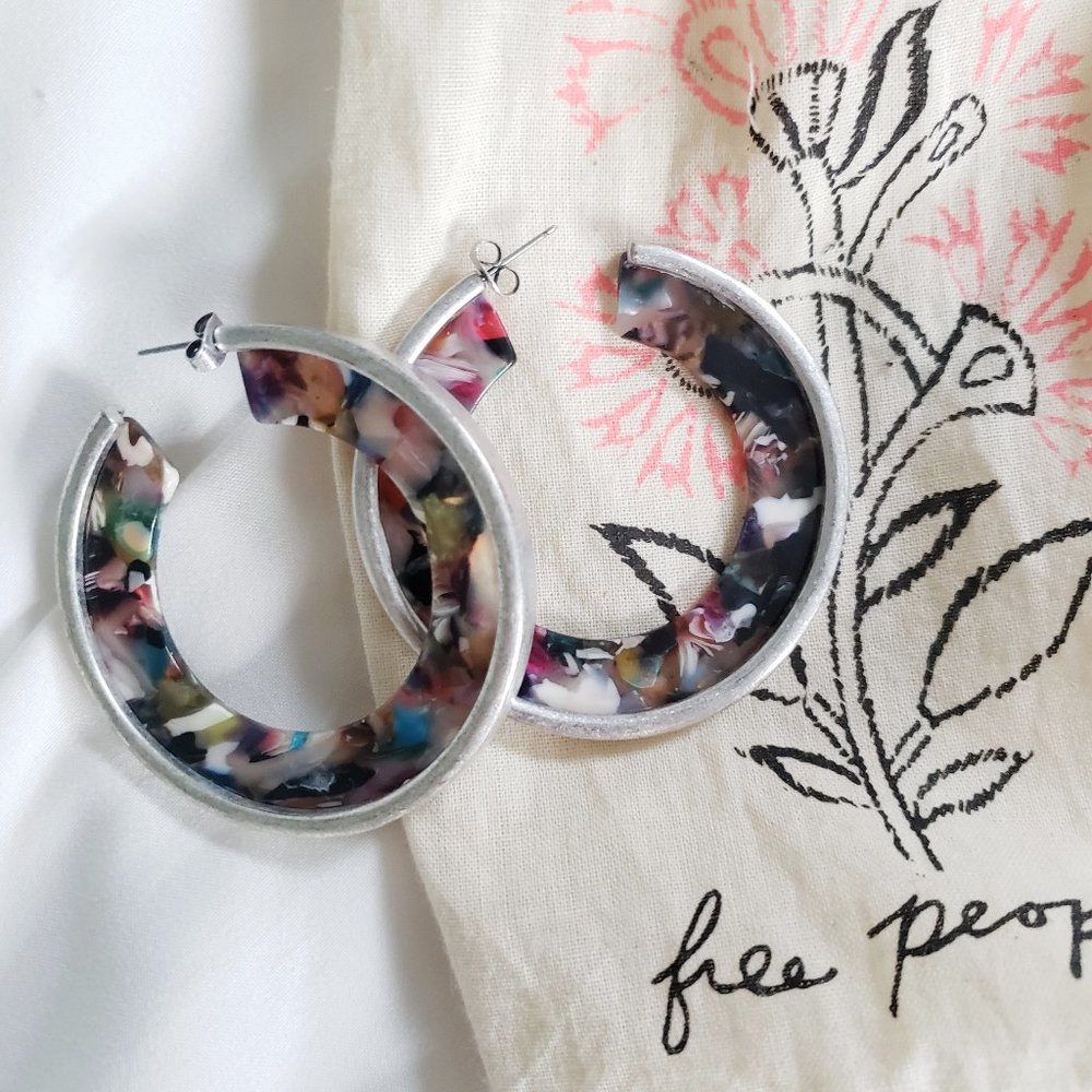 Free People | Boho Hoop Earrings Colorful Silver